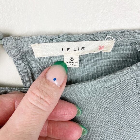 LE LIS | Sage Green Short Sleeve Jumpsuit Drawstring Waist Wide Leg Small - Picture 9 of 11